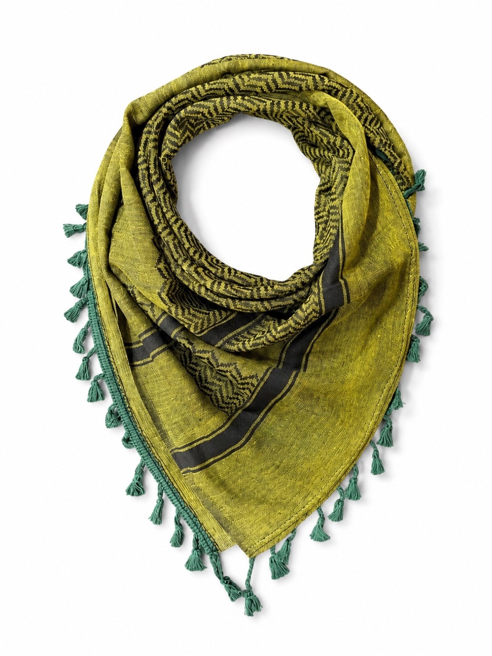 Green Tassel Triangle Scarf - Women’s Lightweight Accessory